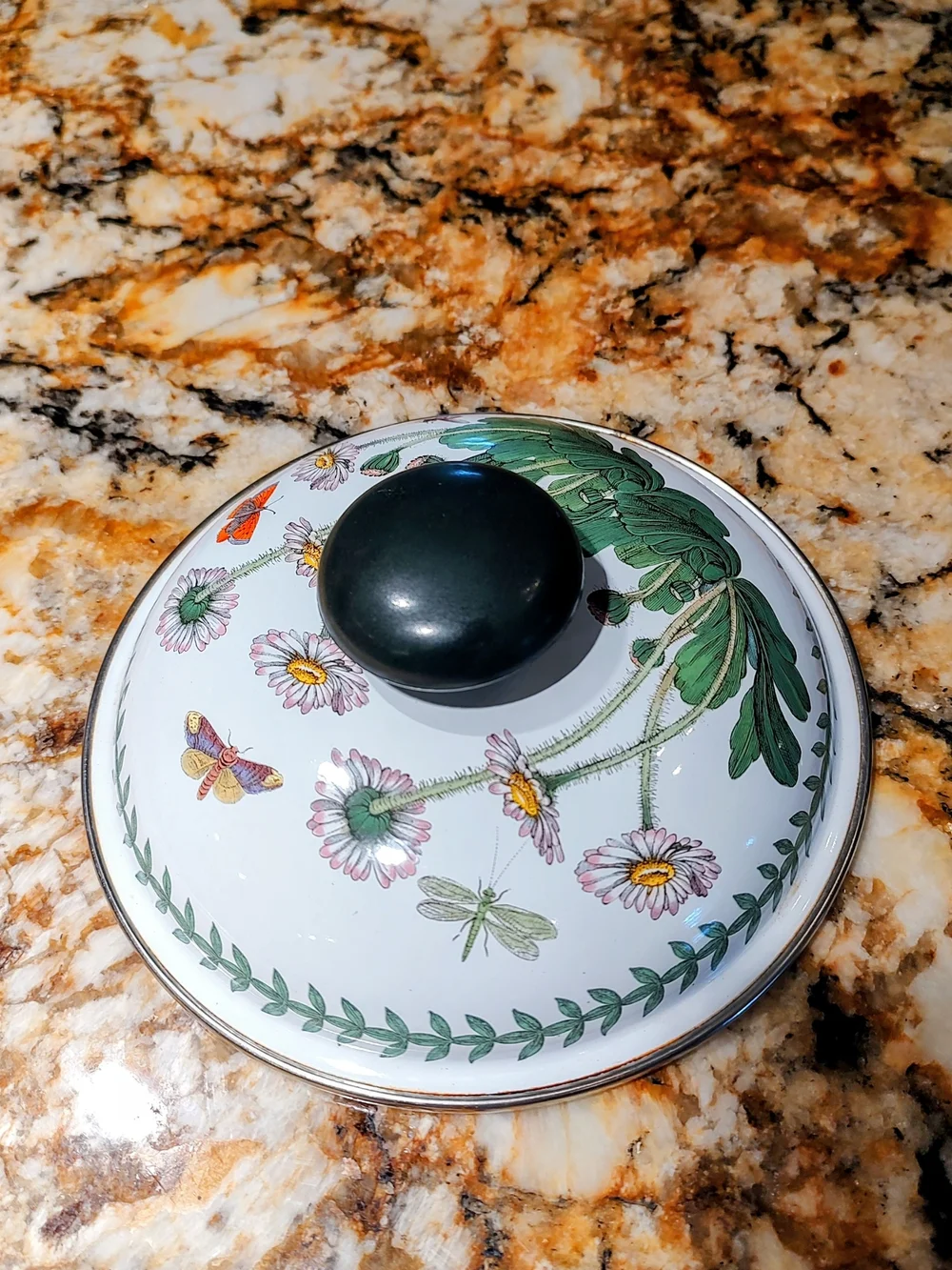 Portmeirion Floral Porcelain Lid in White, Green, Pink